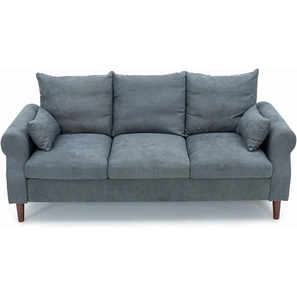 Panana 3 Seater Sofa,Rolled Armrest Design Upholstered Linen Fabric Couch,195 x 80 x 80 cm (Gray, 3 Seater)