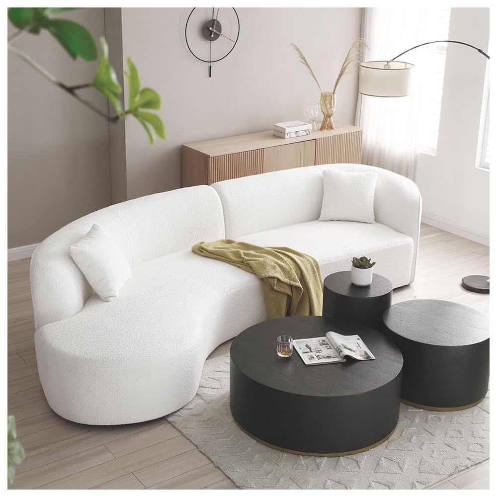 124.8" Beige Curved Cloud Sofa Living Room, Modern Upholstery Boucle Comfy Cream White Modular Sectional Couch with Pillows, 126.37" W x 38.58" D x 28.54" H