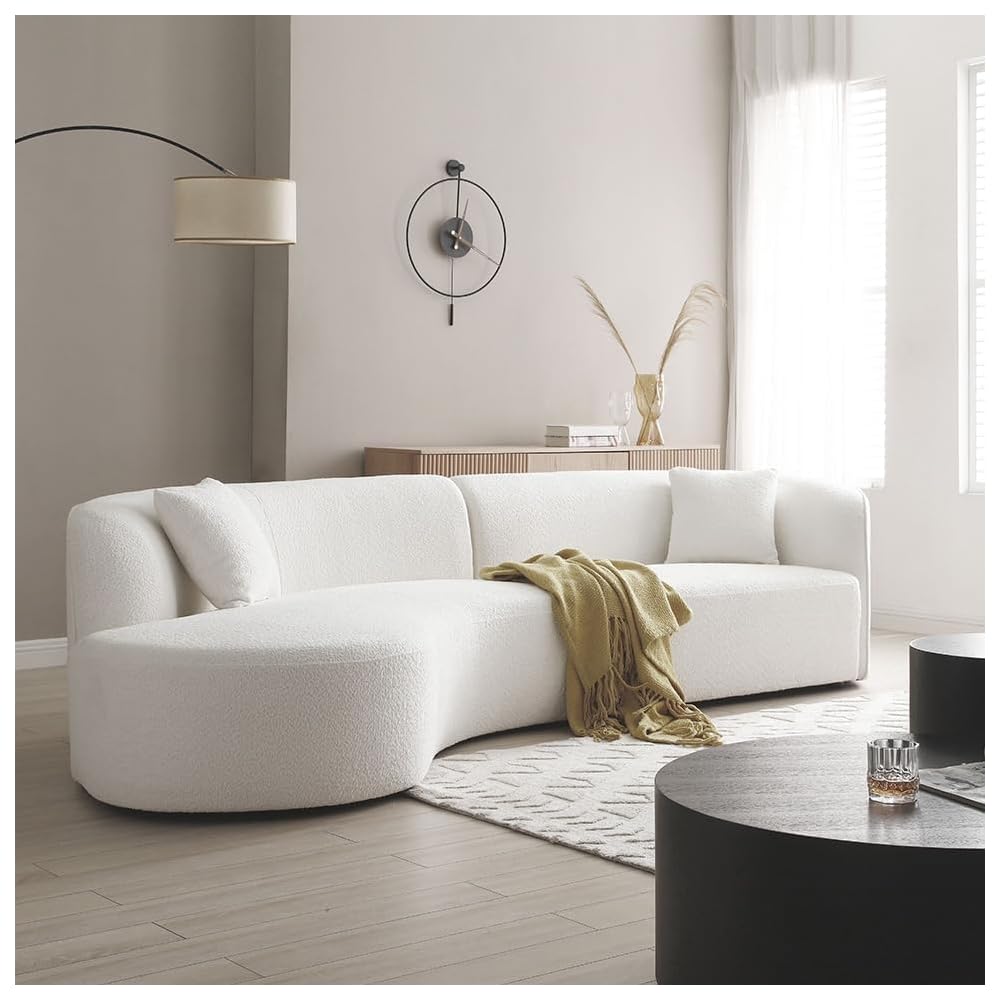 124.8" Beige Curved Cloud Sofa Living Room, Modern Upholstery Boucle Comfy Cream White Modular Sectional Couch with Pillows, 126.37" W x 38.58" D x 28.54" H