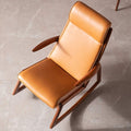 Vintage Single Leather Rocking Chair Smooth Rocking Motion Leather Black Walnut Wood Lounge Terrace Recliner Suitable for Terrace Living Room