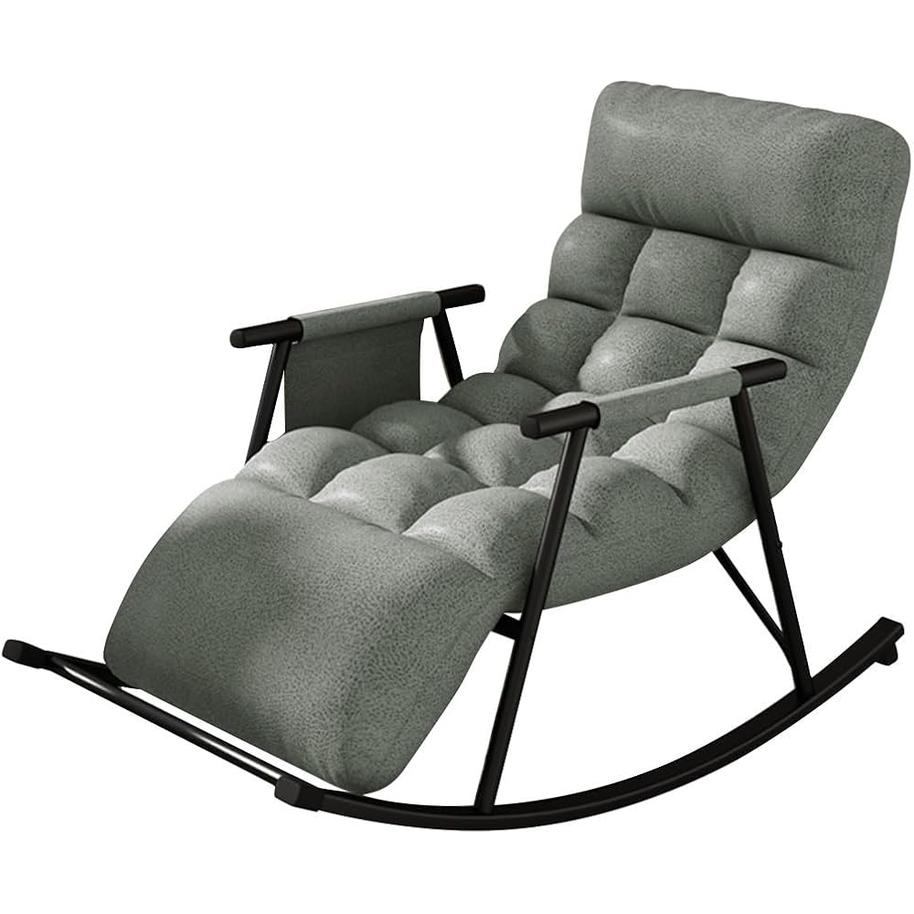 Leisure Sofa Rocking Chair Recliner Armchair Soft Upholstered Lazy Chair Glider for Balcony Poolside Backyard,Rocker Accent Chair with Ottoman for Living Room (Color : Dark Gray)