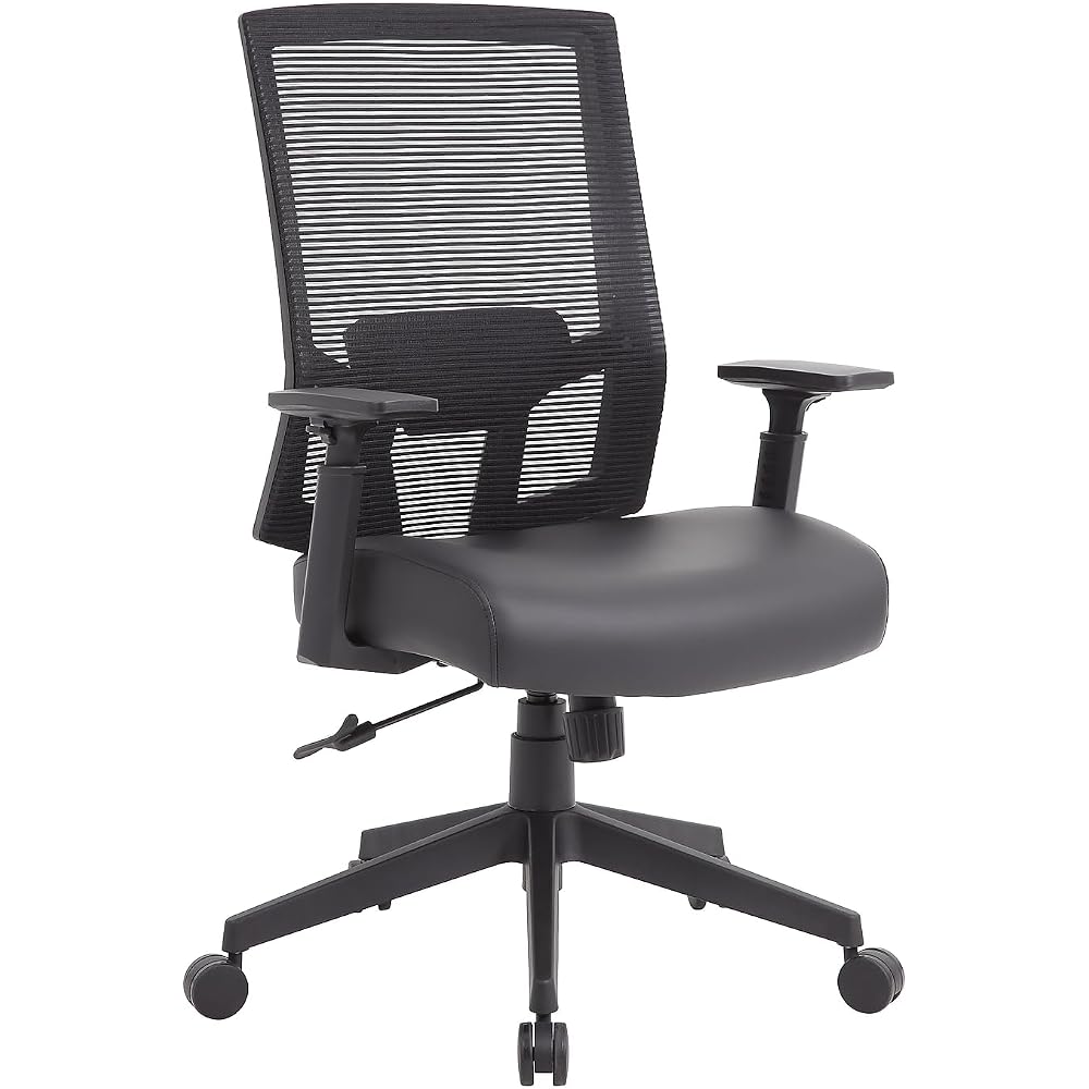 Boss Office Products Mesh Back Vinyl Task Chair with Synchro-Tilt in Black