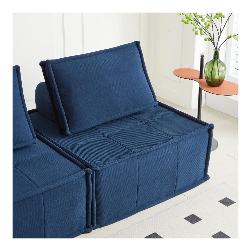 PurrJoys Modular Sectional Loveseat, 2-Piece Deep Seat Corduroy Lounge Sofa with Movable Cushions, Small Loveseat Couch for Living Room, Bedroom, Apartment, Blue