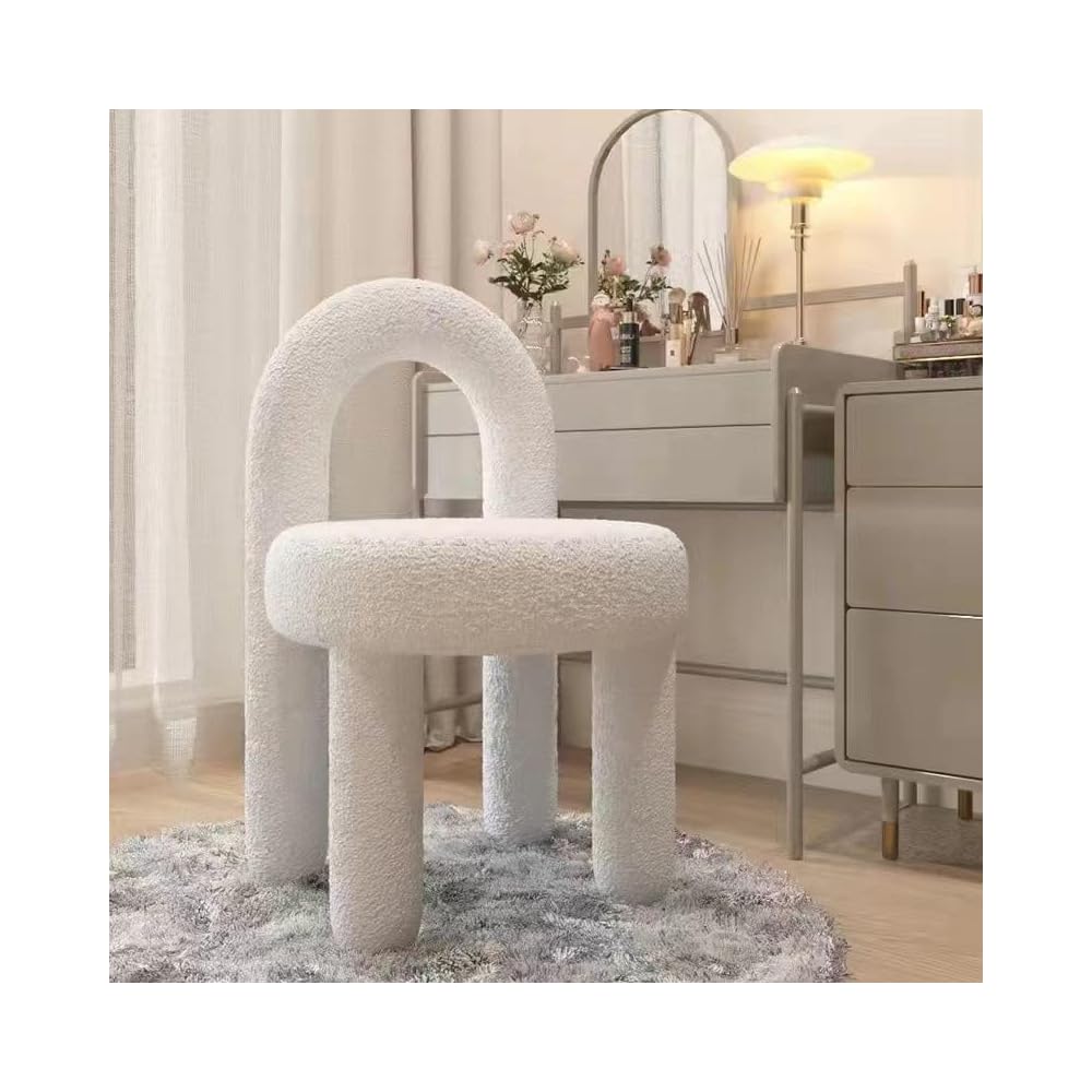 Elegant Arched Vanity Chair with Artificial Lamb Wool and High-Density Sponge for Comfort (Grey)