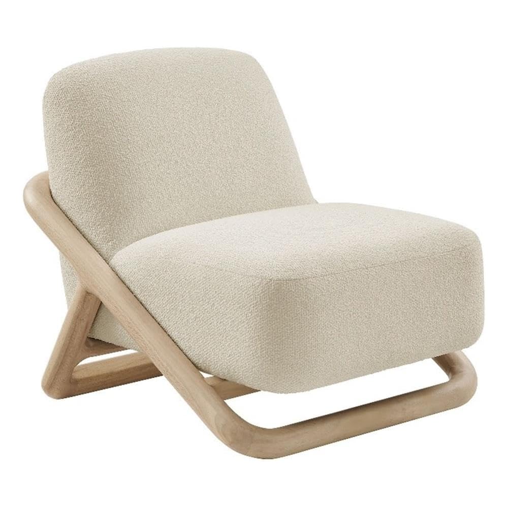 Modway Vander Contemporary Accent Chair in Oak Cream – Textured Fabric Upholstered Lounge Chair with Curved Wood Frame – Fully Assembled Reading Chair