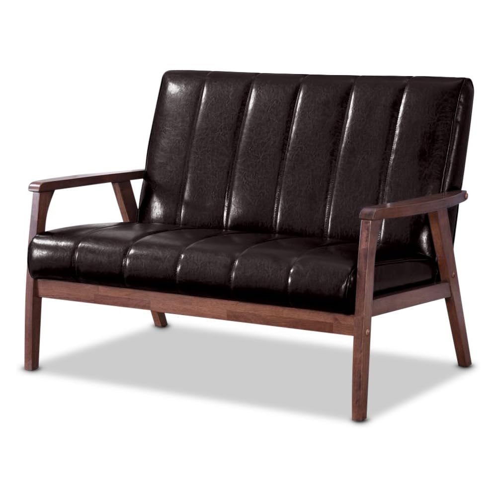 Baxton Studio Nikko 2-Seater Sofa, 29.45LX44.66WX31.59H, Dark Brown