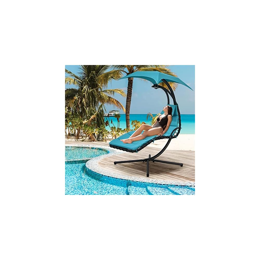 Suspension Bent Steel Chair Recliner Swing Removable Canopy and Overhead Light