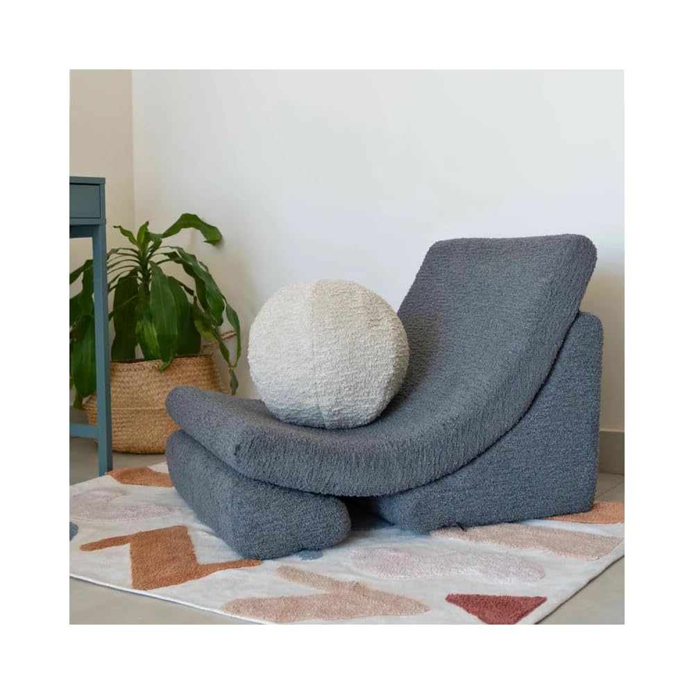 Modern Sculptural Moon Lounge Chair, Adjustable Fiberglass Accent Chair with Teddy Fabric for Living Room, Bedroom (Pink)