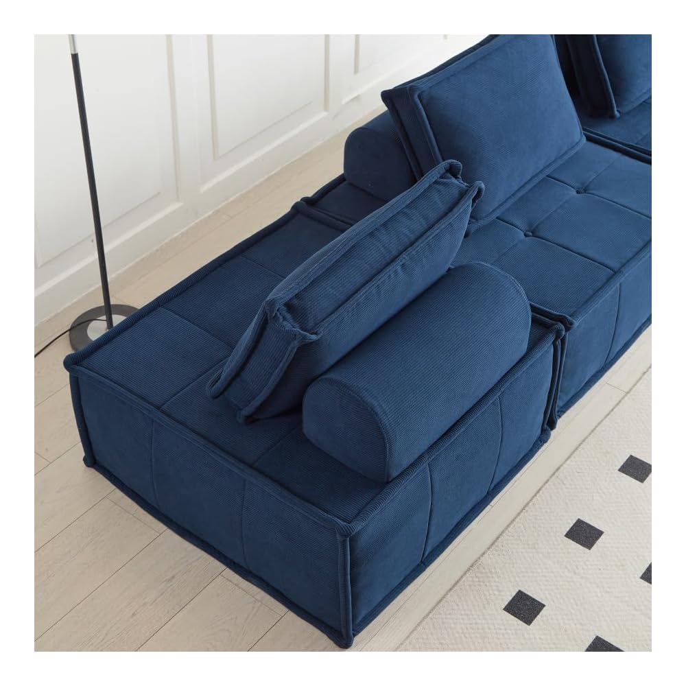 PurrJoys Modular Sectional Loveseat, 2-Piece Deep Seat Corduroy Lounge Sofa with Movable Cushions, Small Loveseat Couch for Living Room, Bedroom, Apartment, Blue