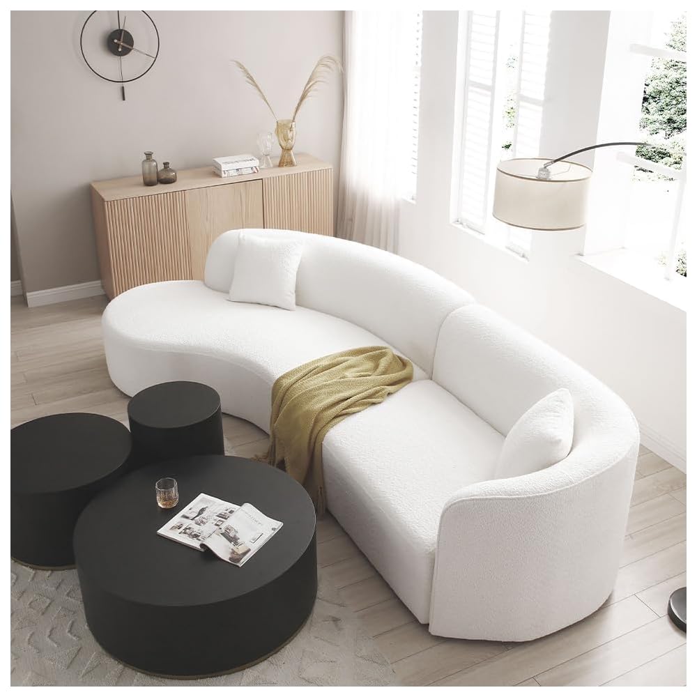 124.8" Beige Curved Cloud Sofa Living Room, Modern Upholstery Boucle Comfy Cream White Modular Sectional Couch with Pillows, 126.37" W x 38.58" D x 28.54" H