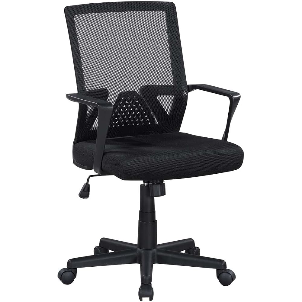 Ergo Mesh Office Chair, Breathable Mid-Back Desk Chair with Lumbar Support, High-Density Foam Seat, Black Polyester, Ideal for Home or Office Use