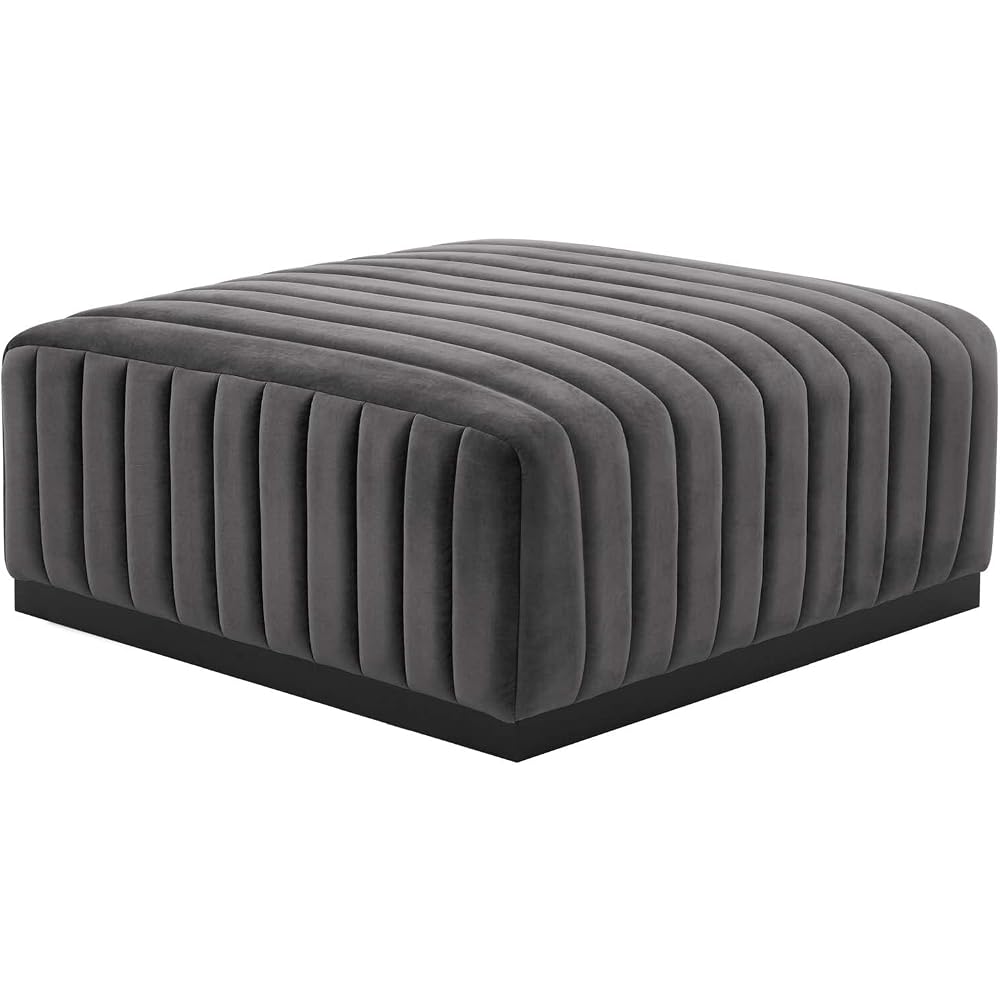 Modway EEI-5500-BLK-GRY Conjure Channel Tufted Performance Velvet Ottoman, Black Gray