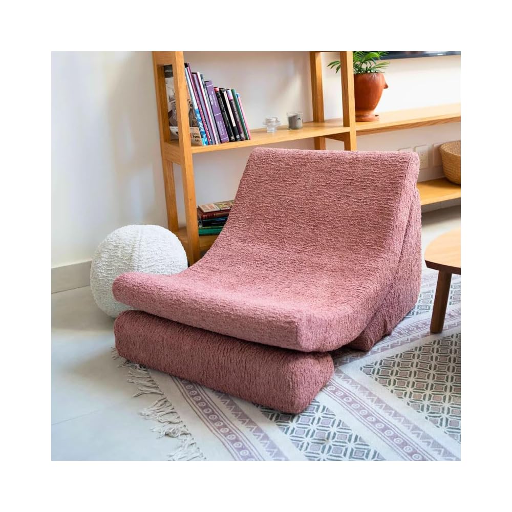 Modern Sculptural Moon Lounge Chair, Adjustable Fiberglass Accent Chair with Teddy Fabric for Living Room, Bedroom (Pink)