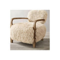 Cream Lamb Fur Accent Chair with Solid Wood Arms and Plush Cushioned Seat