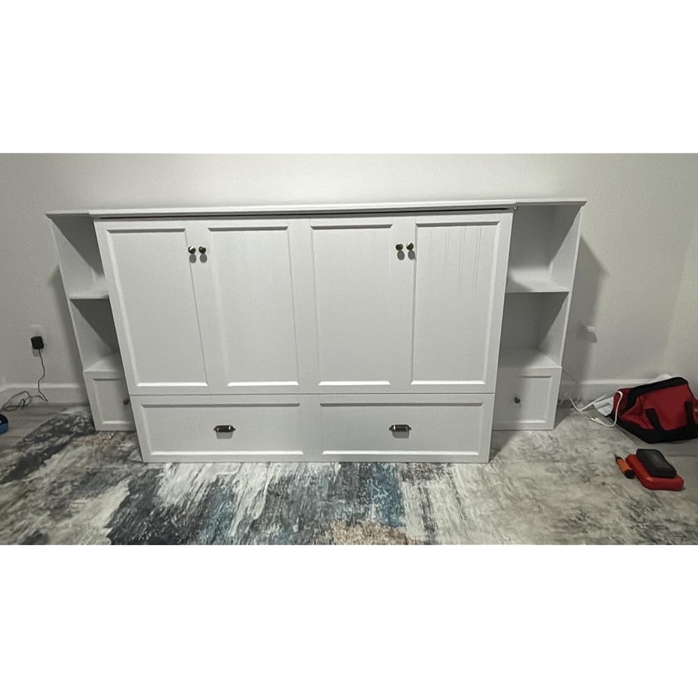 AMERLIFE Queen Size Murphy Bed with Bedside Tables & 3 Storage Drawers