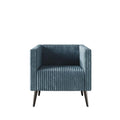 Modern Velvet Armchair with Vertical Channel Back, Padded Arms and Metal Legs, Light Blue