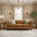 Modern Chesterfield Button-Tufted Couch, 88" Light Brown PU Leather 3 Seater Sofa, Home Luxury Upholstered Sofa Deep Seat Couch for Living Room Apartment Home Office