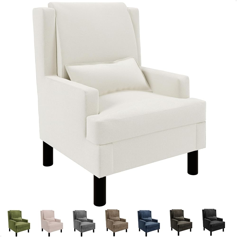 Garvee Wingback Accent Chair, Mid-Century Modern Chenille Reading Chair