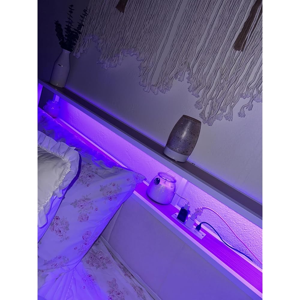 Queen Size Bed Frame with Charging Station and LED Lights, White