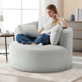 48.8-inch Round Chair, Modern Accent Corduroy Comfy Deep Seat Boneless Foam Floor Single Circle Chaise Sofa Chair with 3 Pillows for Living Room Bedroom Office, No Assembly Required, Light Grey