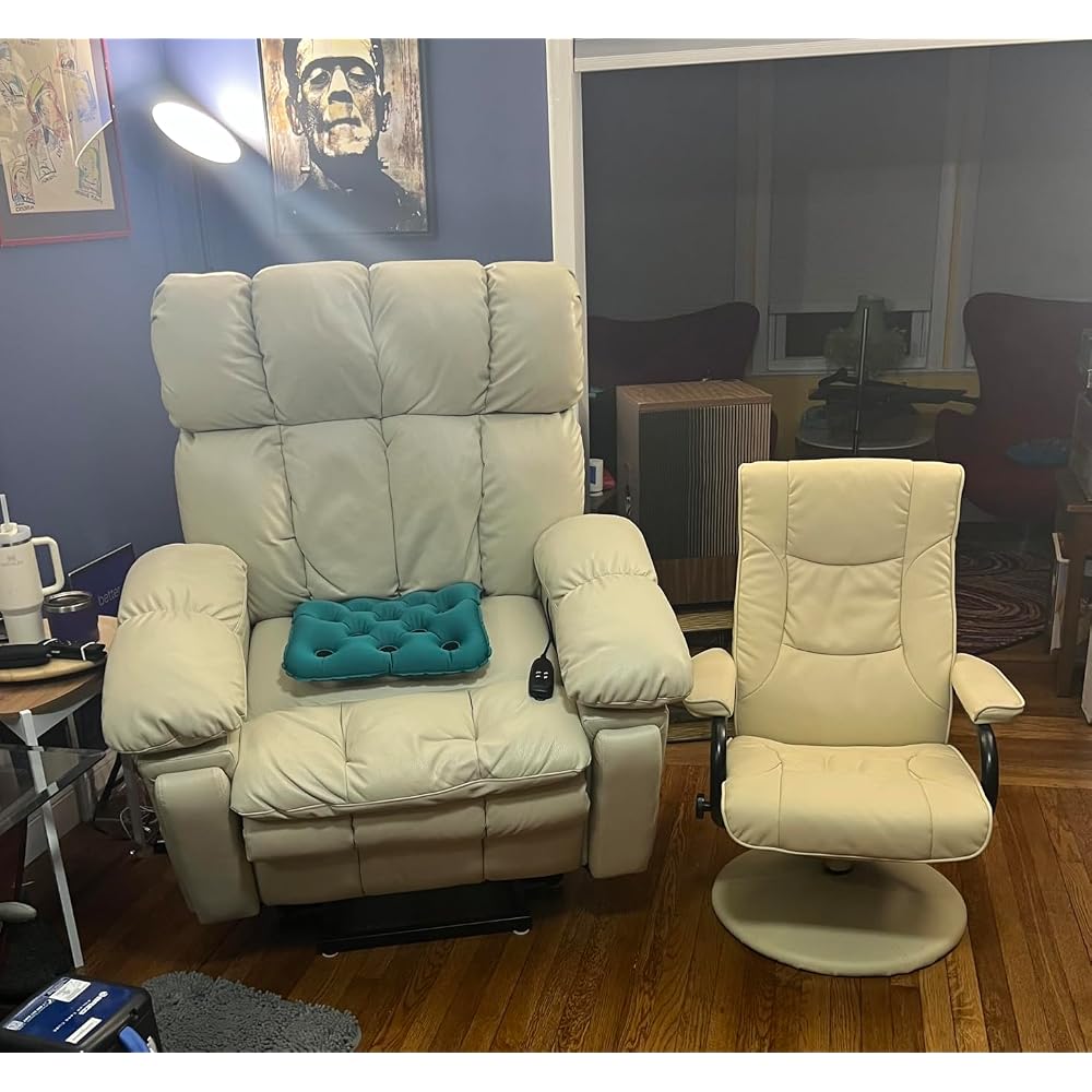 Lay Flat Recliner Lift Chair with Headrest,Infinite Positon Power Lift Recliner Chair for Elderly, Zero Gravity Leather Recliner with Extended Footrest, USB Type C, Cup Holders,Massage and Heat Brown