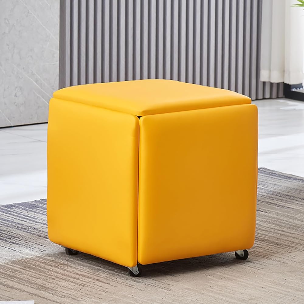5 in 1 Leather Seating Cube with Swivel Casters Stackable Nesting Stool for Living Room Bedroom