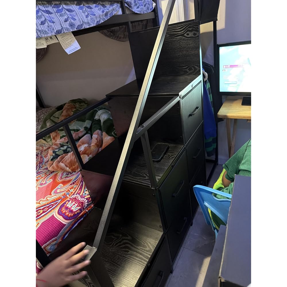 BTHFST Bunk Bed Full Over Full with Stairs, Storage Drawers and LED Lights