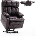 Lay Flat Recliner Lift Chair with Headrest,Infinite Positon Power Lift Recliner Chair for Elderly, Zero Gravity Leather Recliner with Extended Footrest, USB Type C, Cup Holders,Massage and Heat Brown
