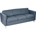 Office Star Pacific Sofa with Padded Box Spring Seats and Silver Finish Legs, Dillon Blue Faux Leather