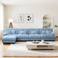 173.3" Oversized Modular Sectional Sofa 4-Seater L-Shaped Cloud Couch with 1 Ottoman and Pillows for Living Room, Home Theater, Apartment,Chenille Fabric（Sky Blue）