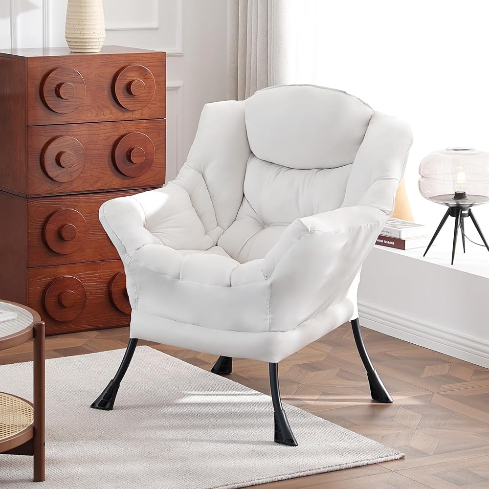 Lazy Chair, Comfy Reading Accent Chair for Bedroom, Beige