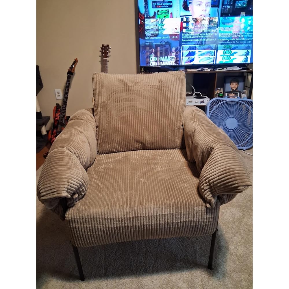 Modern Accent Chair, Upholstered Reading Sling Chair with Metal Frame and Soft Cushion,Stylish Lounge Armchair for Living Room, Bedroom or Office Seating, Ivory