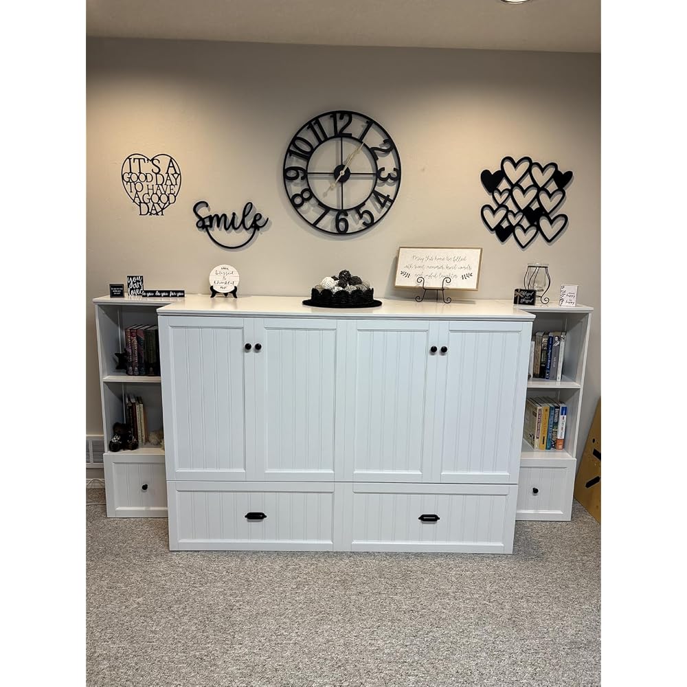 AMERLIFE Queen Size Murphy Bed with Bedside Tables & 3 Storage Drawers