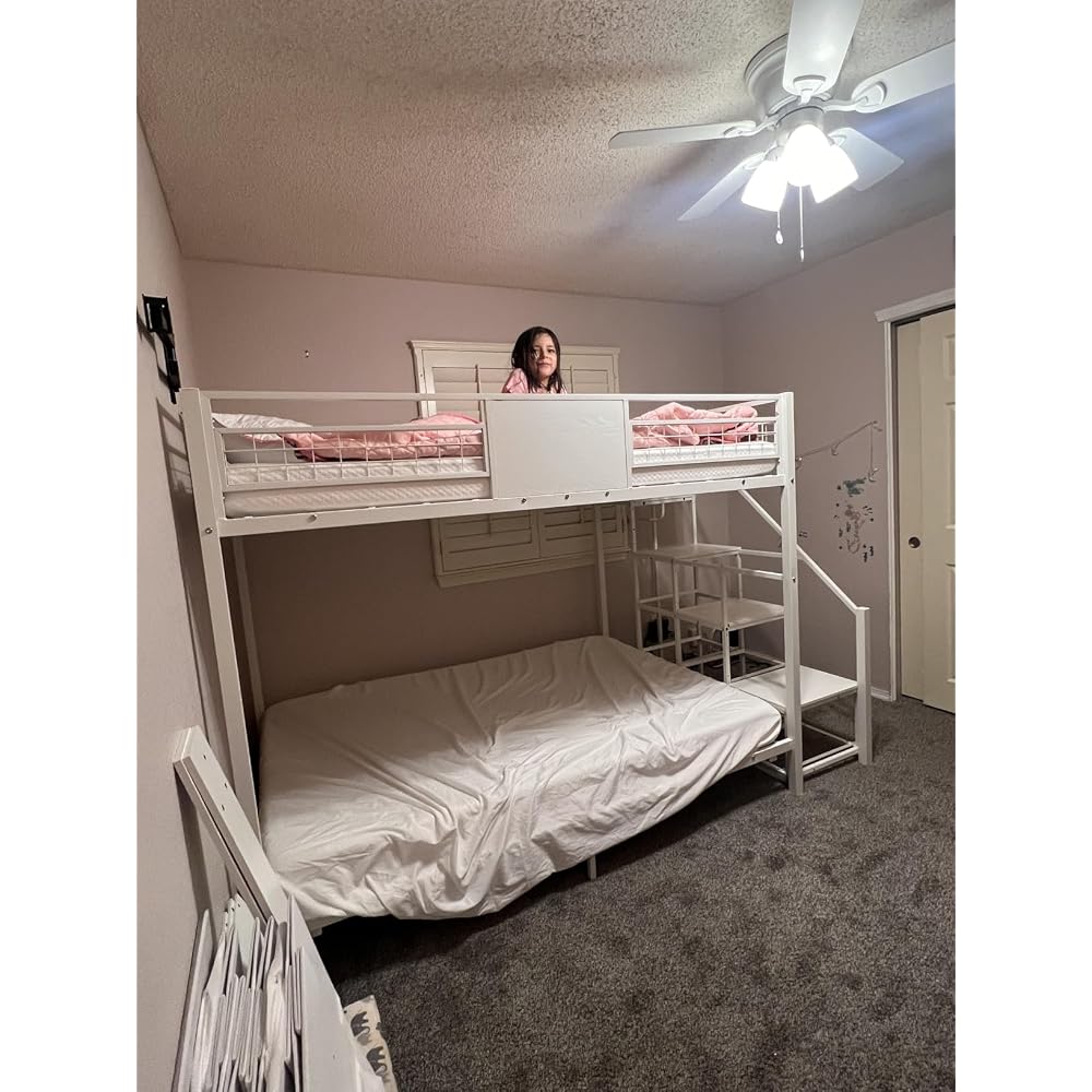BTHFST Bunk Bed Full Over Full with Stairs, Storage Drawers and LED Lights
