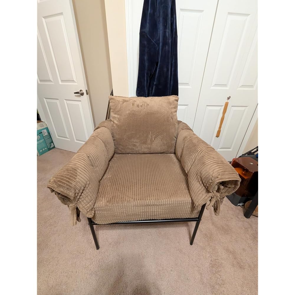 Modern Accent Chair, Upholstered Reading Sling Chair with Metal Frame and Soft Cushion,Stylish Lounge Armchair for Living Room, Bedroom or Office Seating, Ivory
