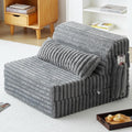 Tiita Folding Sofa Bed Convertible Sleeper Chair Mattress with Pillow & Side Pocket, Thick Corduroy Floor Mattress Couch Bed, Single Size, Grey