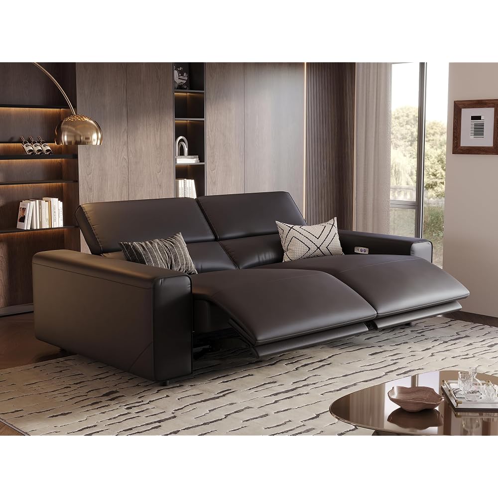 POVISON Benjamin 77'' Faux Leather Reclining Sofa, 2 Seater, Black