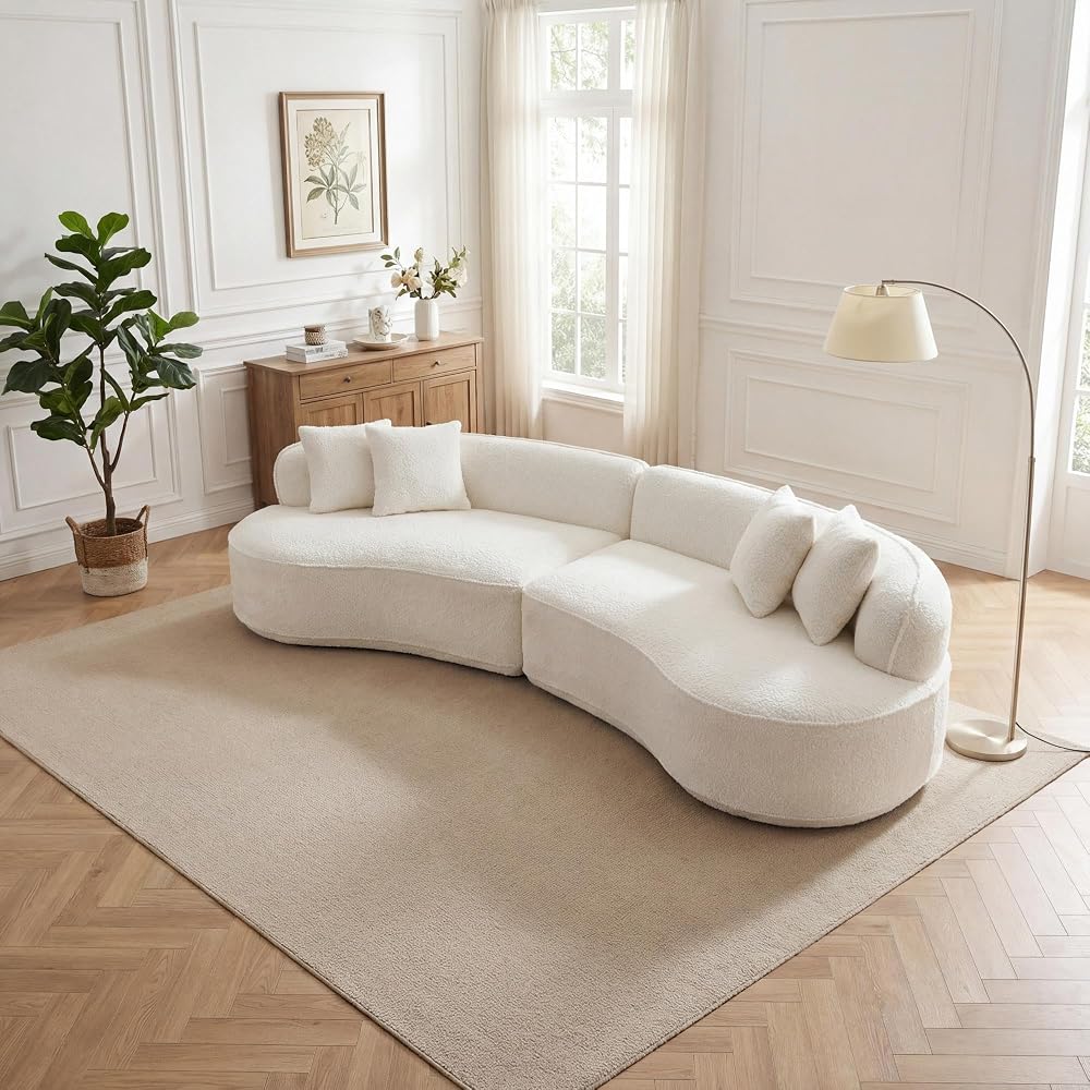 Modern Curved L-Shape Luxury Sectional Oversized Sofa，White