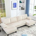 114" Cloud Couch Modular Sectional Sofa Convertible U-Shaped Couch with Double Chaise Lounge Corduroy Upholstery Sofa Double Cushions Deep Seat Sleeper Sofas Couches for Living Room White