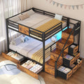 BTHFST Bunk Bed Full Over Full with Stairs, Storage Drawers and LED Lights