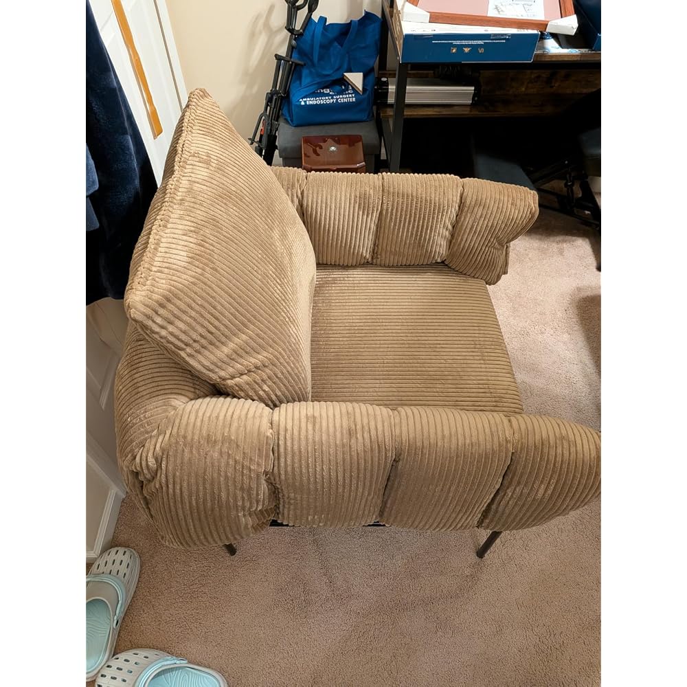 Modern Accent Chair, Upholstered Reading Sling Chair with Metal Frame and Soft Cushion,Stylish Lounge Armchair for Living Room, Bedroom or Office Seating, Ivory