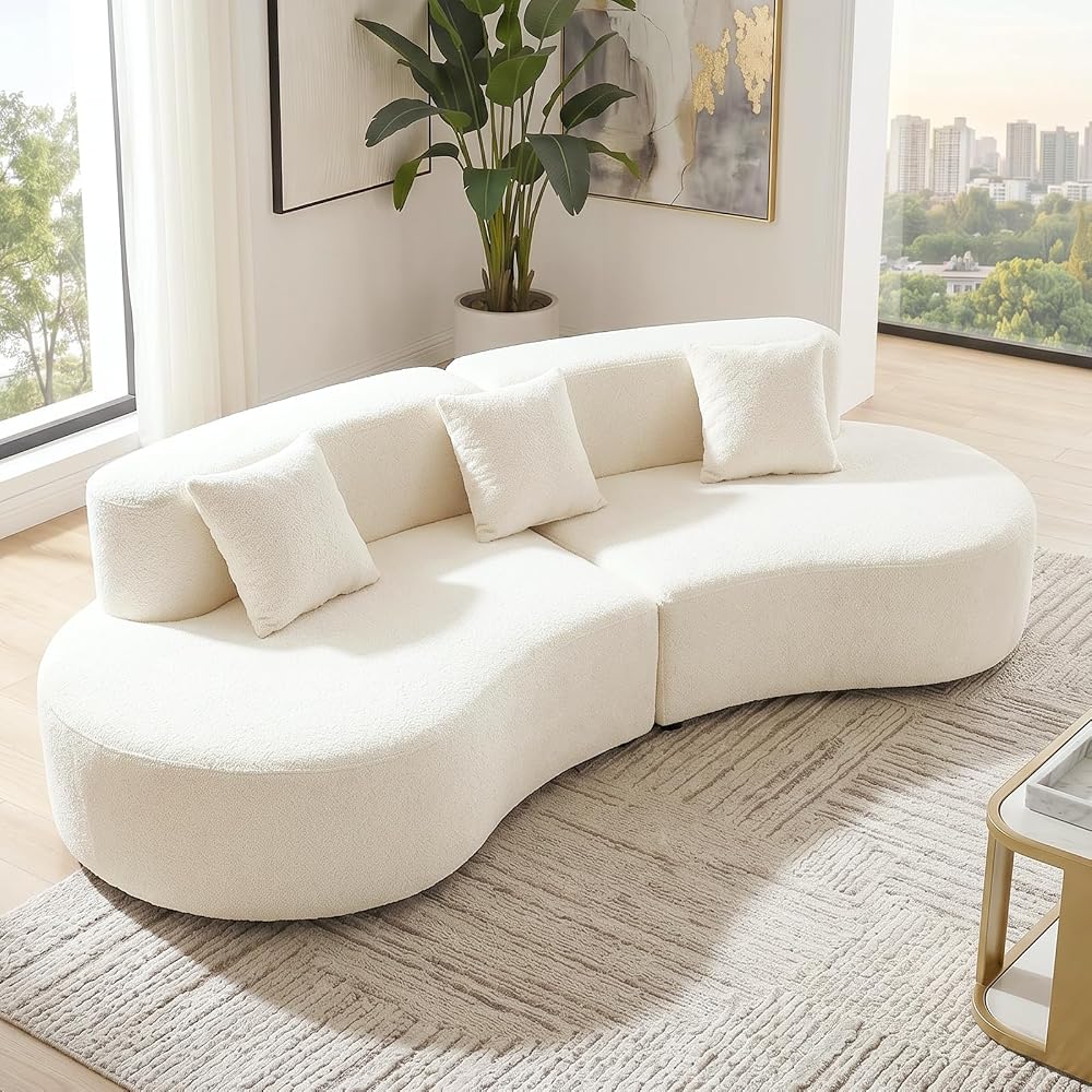 Modern Curved Sofa,Oversized Sectional Sofa for Living Room 95.3” Cream