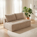 Low Profile Sofa, Camel Corduroy Armless Legless Loveseat, 2-Seater Floor Sofa for Small Apartment Living Room