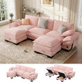 102" U Shaped Couch, Modular Sectional Sofa with Storage Ottoman, Comfy Fluffy Cloud Sectional Couches for Living Room, Modern Modular Sofa with USB Ports (Pink)