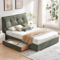 VELOCAVA Full Size Upholstered Bed Frame with 2 Drawers Storage, Platform Bed with Soft & Cushioned Headboard, Sturdy Wood Slats, Underbed Storage, No Box Spring Needed, Sage Green