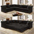 HANXIN 115.3" L-Shaped Sofa Couch with Pull Out Bed, Oversize Convertible Sectional Sleeper Sofa with Button Tufted & Rolled Arm, 6 Seat Velvet Upholstered Couches for Living Room(Black)