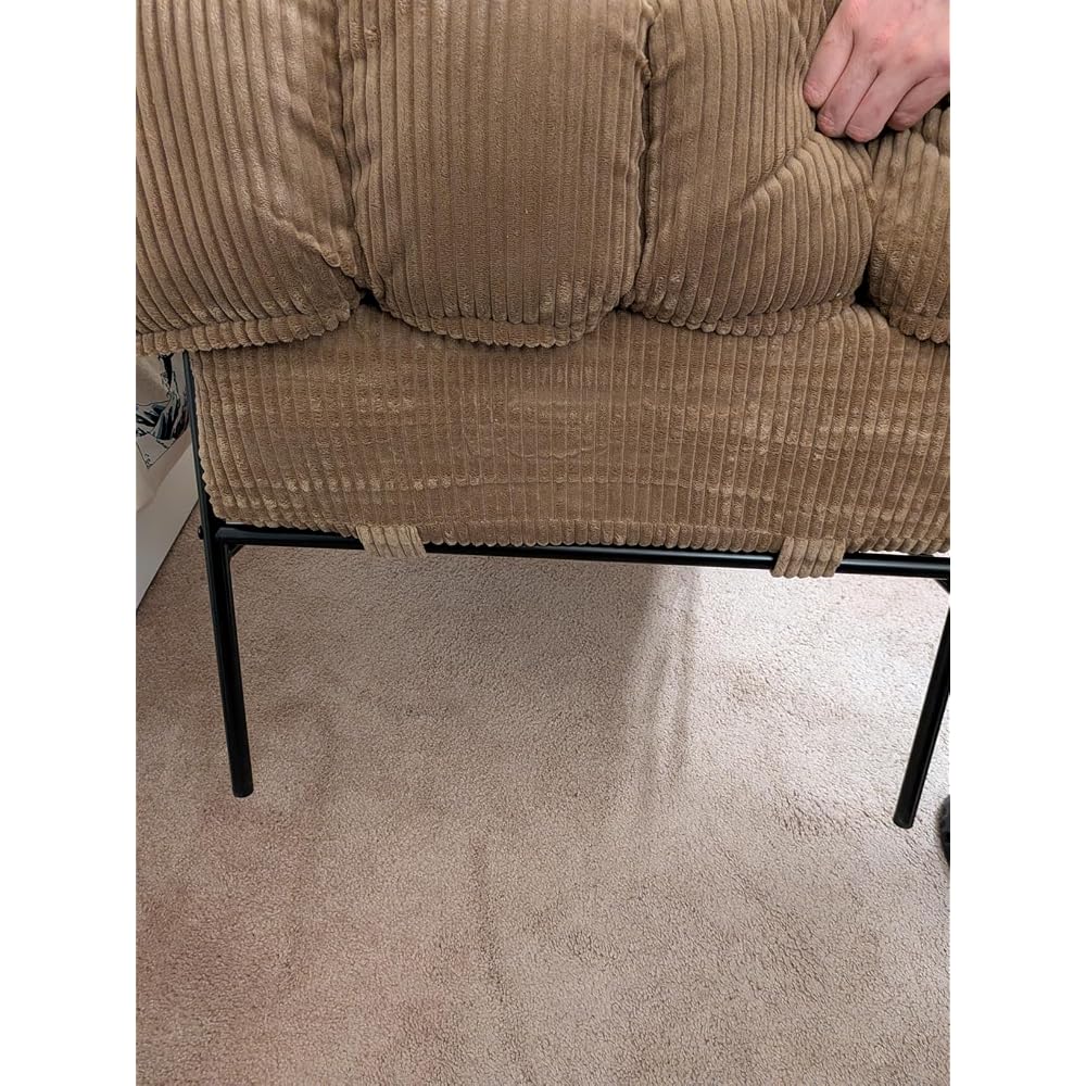 Modern Accent Chair, Upholstered Reading Sling Chair with Metal Frame and Soft Cushion,Stylish Lounge Armchair for Living Room, Bedroom or Office Seating, Ivory