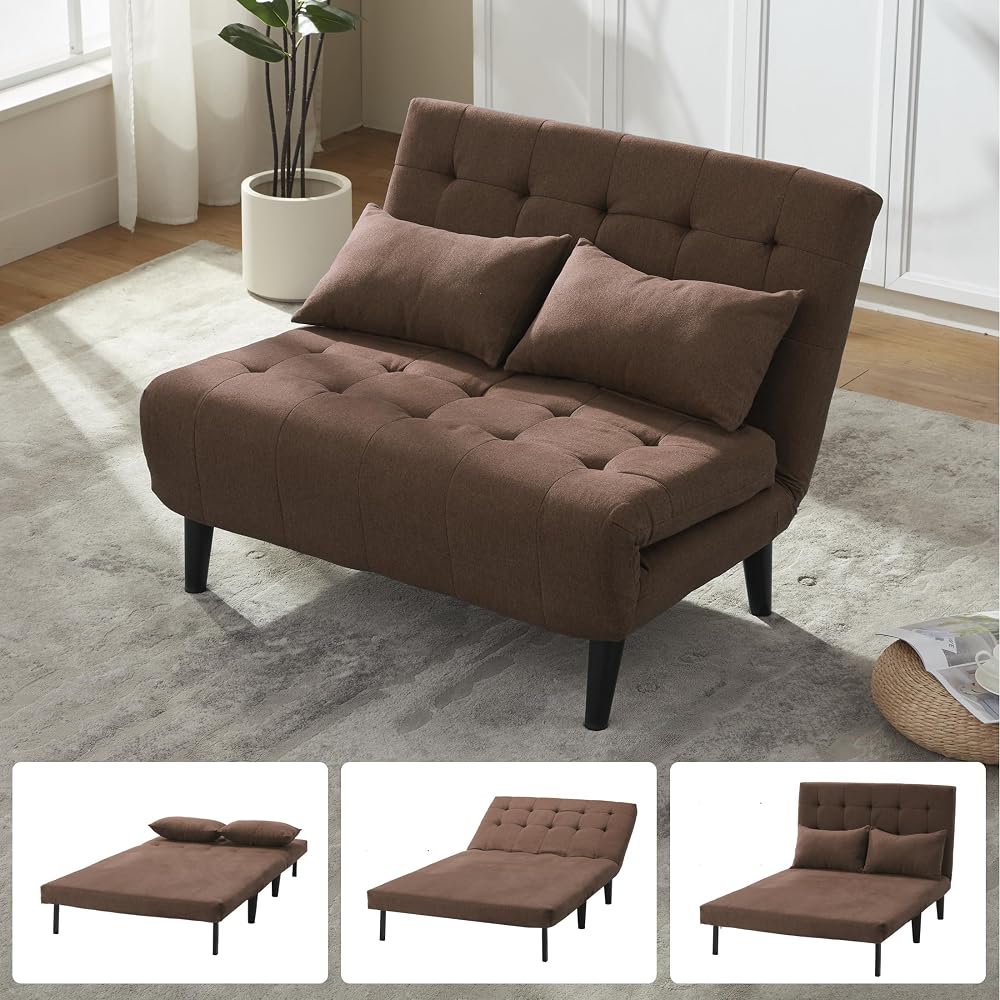 Oversized Foldable Sofa Bed with 7-in-1, Linen Fabric Couch, Ideal for Compact Living Rooms, Apartments, Guest Rooms or Offices, Brown