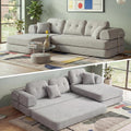 Boneless Sectional Couch with Chaise, Convertible L-Shape Floor Sleeper with High Headrest, Modular Sofa Bed for Living Room Apartment, No Assembly,Chenille Beige