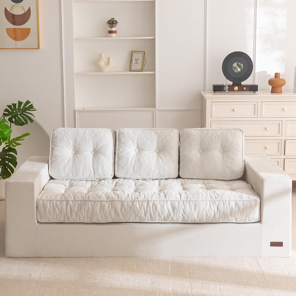 MAXYOYO Boneless Sofa Couch, 75" Oversized Loveseat Sofa, Tufted Floor Couch Bean Bag Chair for Living Room Bedroom Apartment, Sofa in a Box, No Assembly Needed, Grey